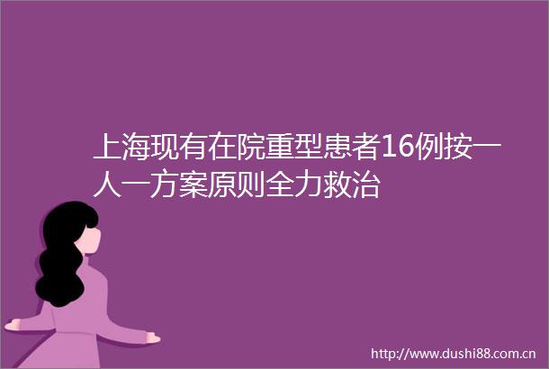上海现有在院重型患者16例按一人一方案原则全力救治