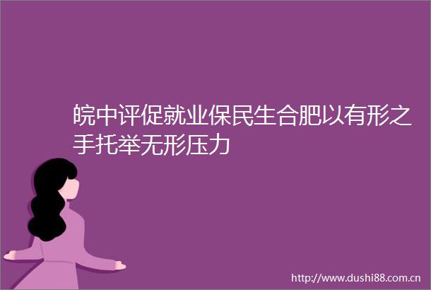 皖中评促就业保民生合肥以有形之手托举无形压力