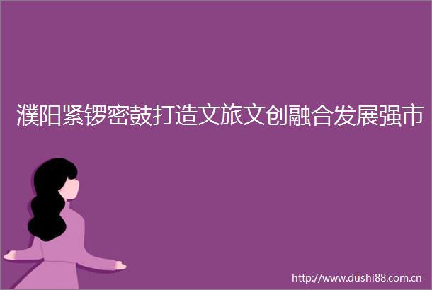 濮阳紧锣密鼓打造文旅文创融合发展强市