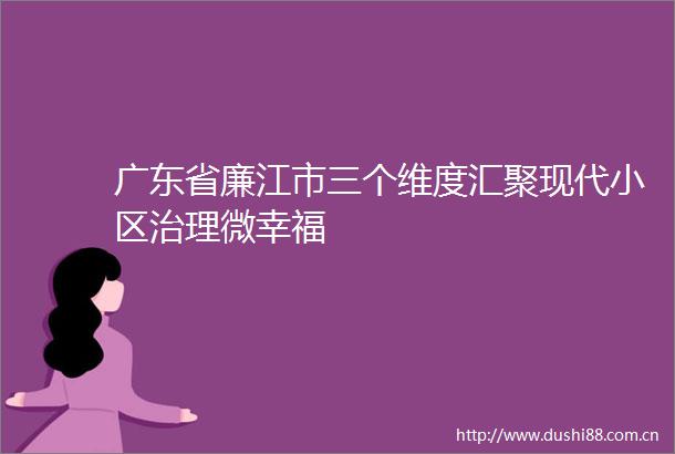 广东省廉江市三个维度汇聚现代小区治理微幸福