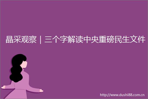 晶采观察｜三个字解读中央重磅民生文件