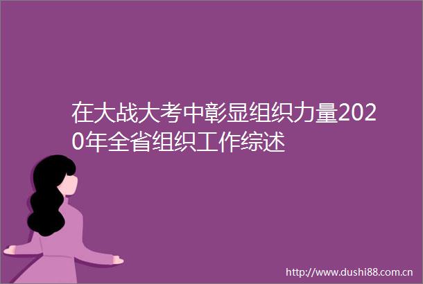 在大战大考中彰显组织力量2020年全省组织工作综述