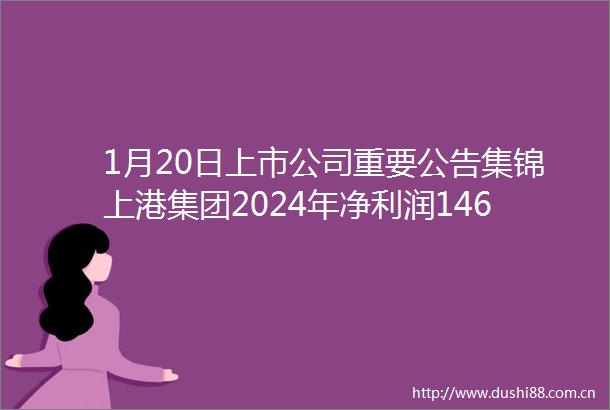1月20日上市公司重要公告集锦上港集团2024年净利润146亿元同比增长106