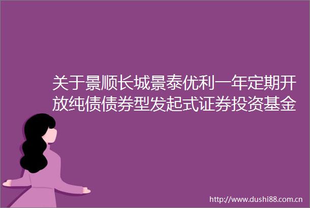 关于景顺长城景泰优利一年定期开放纯债债券型发起式证券投资基金恢复接受伍佰万元以上申购业务的公告
