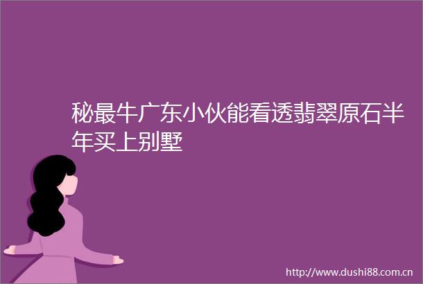 秘最牛广东小伙能看透翡翠原石半年买上别墅