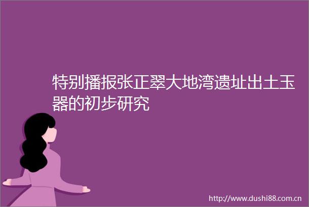 特别播报张正翠大地湾遗址出土玉器的初步研究