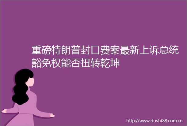 重磅特朗普封口费案最新上诉总统豁免权能否扭转乾坤