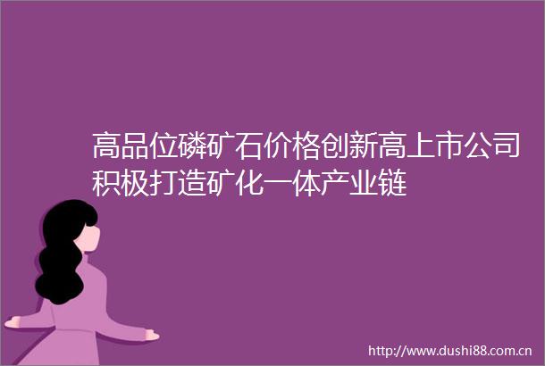 高品位磷矿石价格创新高上市公司积极打造矿化一体产业链