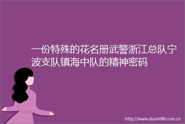 一份特殊的花名册武警浙江总队宁波支队镇海中队的精神密码