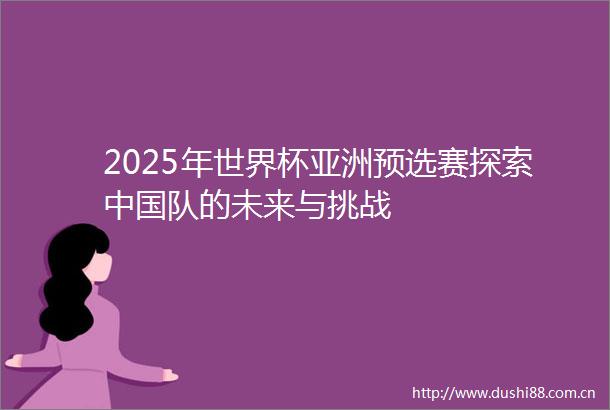 2025年世界杯亚洲预选赛探索队的未来与挑战