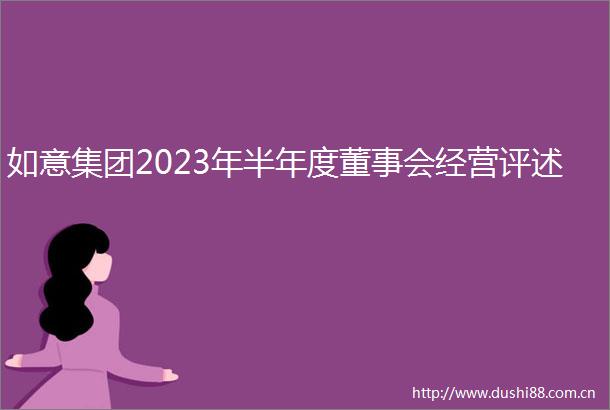 如意集团2023年半年度董事会经营评述