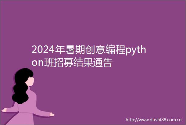 2024年暑期创意编程python班招募结果通告