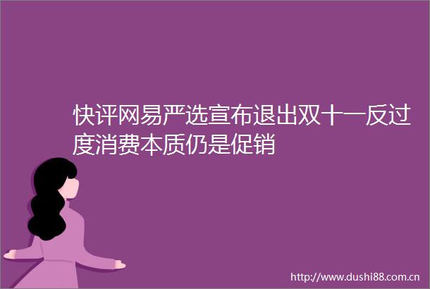快评网易严选宣布退出双十一反过度消费本质仍是促销