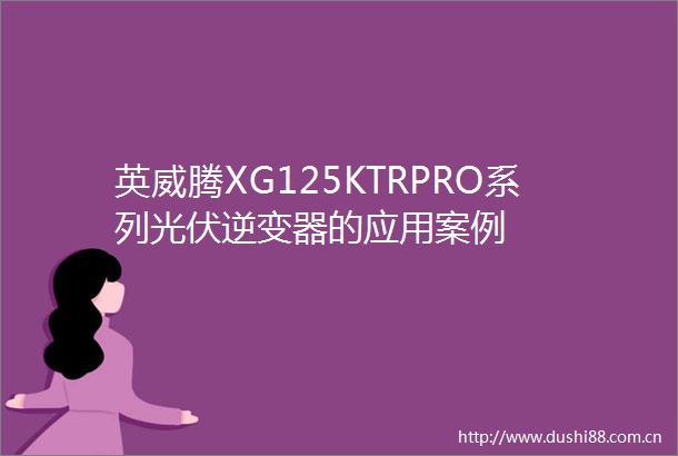 英威腾XG125KTRPRO系列光伏逆变器的应用案例