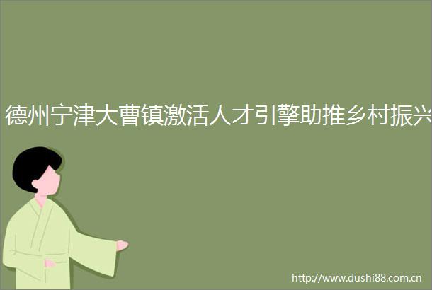 德州宁津大曹镇激活人才引擎助推乡村振兴