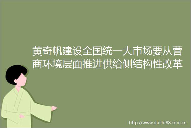 黄奇帆建设全国统一大市场要从营商环境层面推进供给侧结构性改革