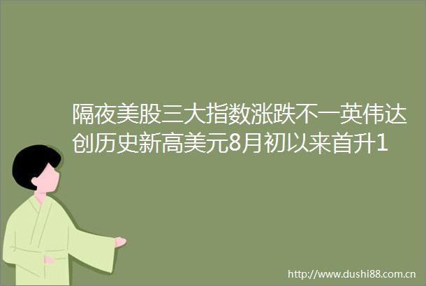 隔夜美股三大指数涨跌不一英伟达创历史新高美元8月初以来首升104