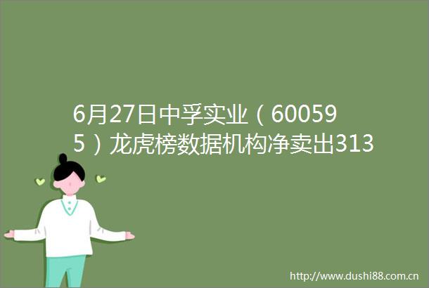 6月27日中孚实业（600595）龙虎榜数据机构净卖出31308万元北向资金净卖出209529万元