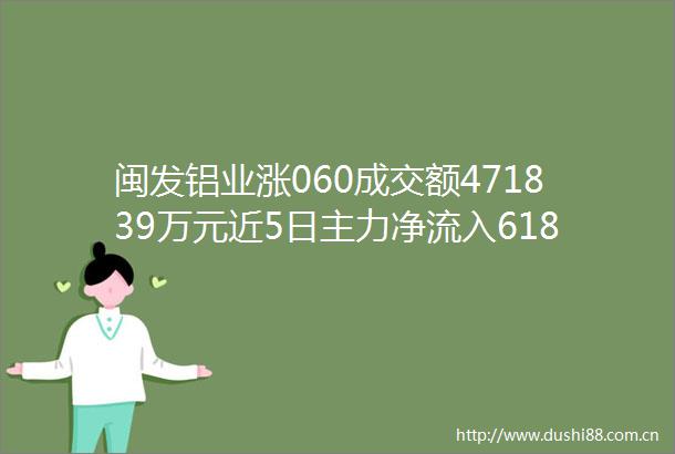 闽发铝业涨060成交额471839万元近5日主力净流入61862万