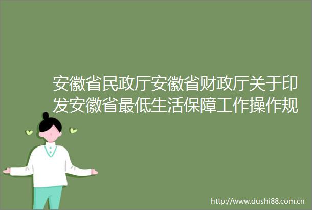 安徽省民政厅安徽省财政厅关于印发安徽省最低生活保障工作操作规程的通知（皖民社救字〔2023〕41号）