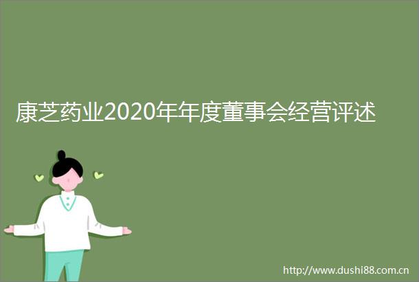 康芝药业2020年年度董事会经营评述