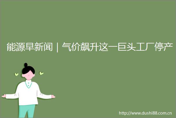 能源早新闻｜气价飙升这一巨头工厂停产