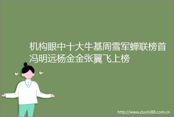 机构眼中十大牛基周雪军蝉联榜首冯明远杨金金张翼飞上榜