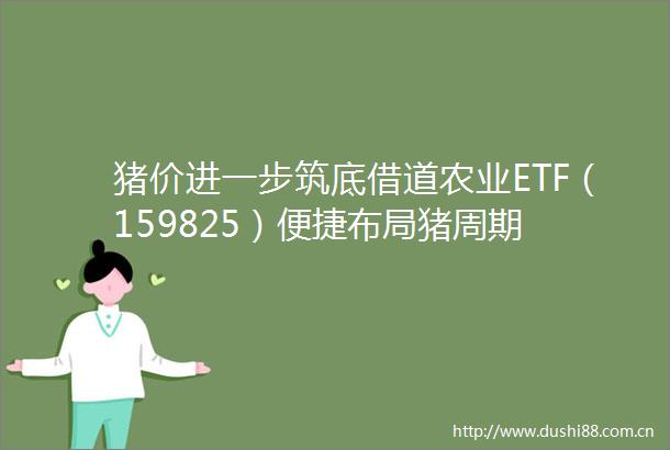 猪价进一步筑底借道农业ETF（159825）便捷布局猪周期