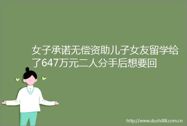 女子承诺无偿资助儿子女友留学给了647万元二人分手后想要回