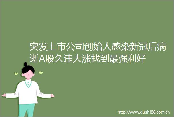 突发上市公司创始人感染新冠后病逝A股久违大涨找到最强利好