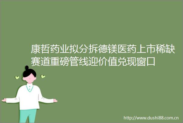 康哲药业拟分拆德镁医药上市稀缺赛道重磅管线迎价值兑现窗口