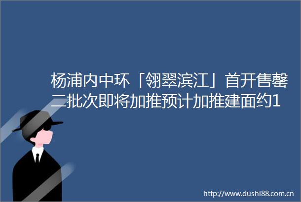 杨浦内中环「翎翠滨江」首开售罄二批次即将加推预计加推建面约105㎡三房