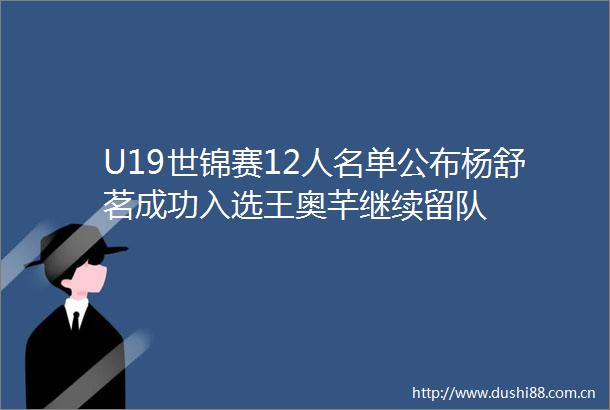 U19世锦赛12人名单公布杨舒茗成功入选王奥芊继续留队