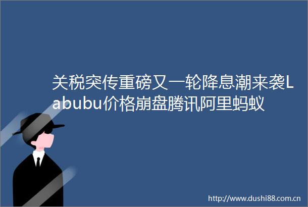 关税突传重磅又一轮降息潮来袭Labubu价格崩盘腾讯阿里蚂蚁都投了