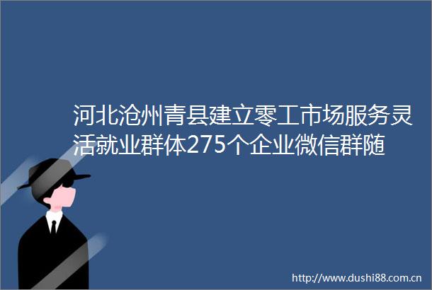 河北沧州青县建立零工市场服务灵活就业群体275个企业微信群随时提供各类就业信息