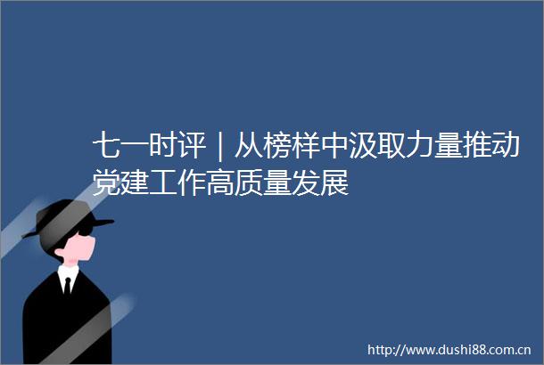 七一时评｜从榜样中汲取力量推动党建工作高质量发展