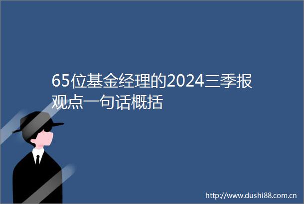 65位基金经理的2024三季报观点一句话概括