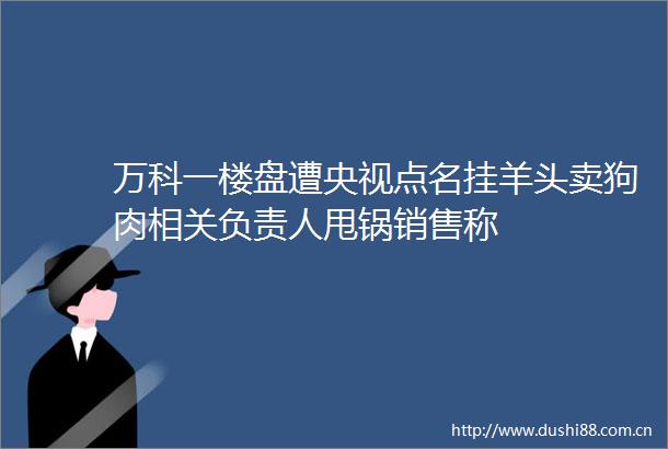 万科一楼盘遭央视点名挂羊头卖狗肉相关负责人甩锅销售称