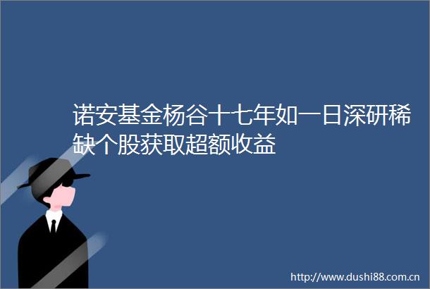 诺安基金杨谷十七年如一日深研稀缺个股获取超额收益