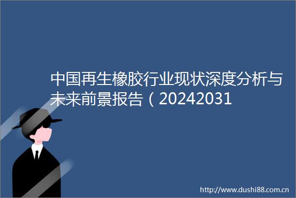 再生橡胶行业现状深度分析与未来前景报告（20242031年）