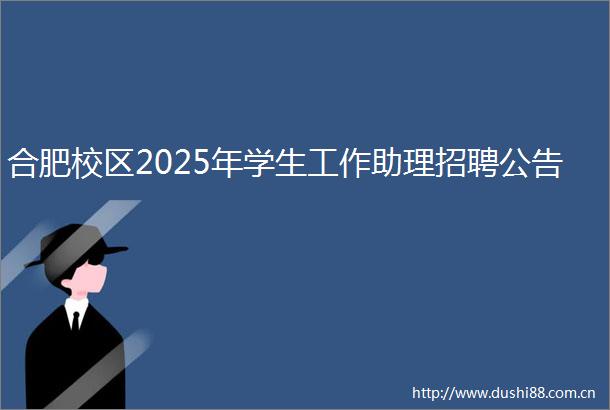合肥校区2025年学生工作助理招聘公告