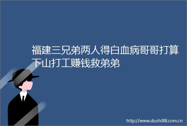 福建三兄弟两人得白血病哥哥打算下山打工赚钱救弟弟