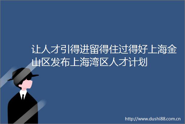 让人才引得进留得住过得好上海金山区发布上海湾区人才计划