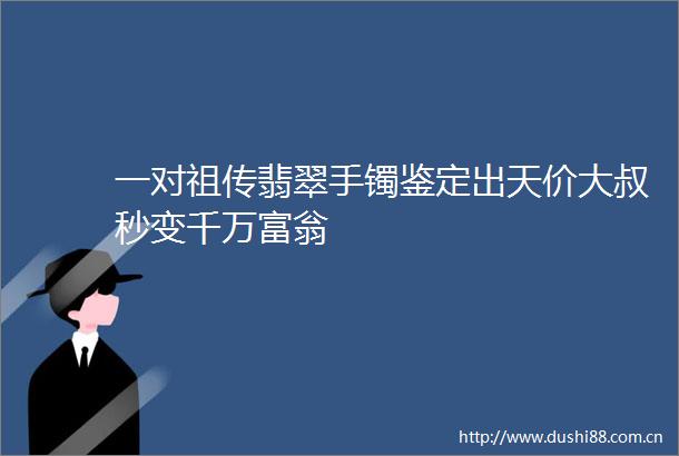 一对祖传翡翠手镯鉴定出天价大叔秒变千万富翁