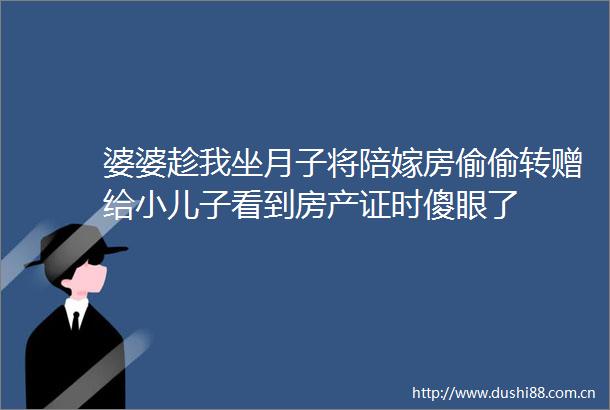 婆婆趁我坐月子将陪嫁房偷偷转赠给小儿子看到房产证时傻眼了