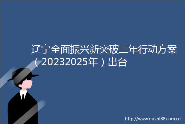 辽宁全面振兴新突破三年行动方案（20232025年）出台