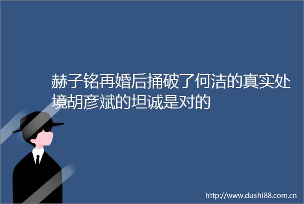 赫子铭再婚后捅破了何洁的真实处境胡彦斌的坦诚是对的