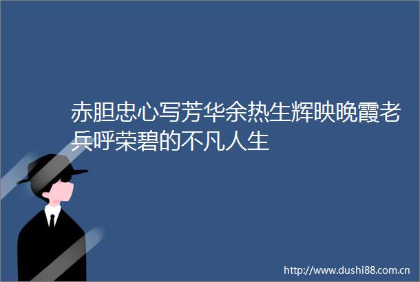 赤胆忠心写芳华余热生辉映晚霞老兵呼荣碧的不凡人生