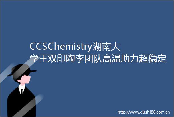 CCSChemistry湖南大学王双印陶李团队高温助力超稳定Ru基氢氧化反应电催化剂