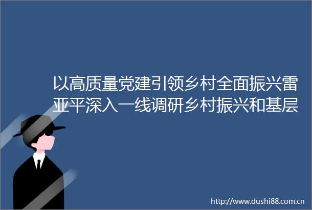以高质量党建引领乡村全面振兴雷亚平深入一线调研乡村振兴和基层党组织建设工作